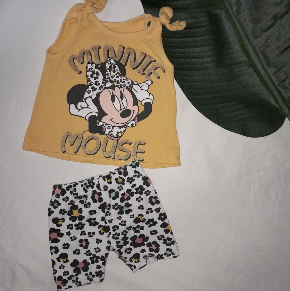 Minnie  mouse yellow and white leopard  print matching outfit